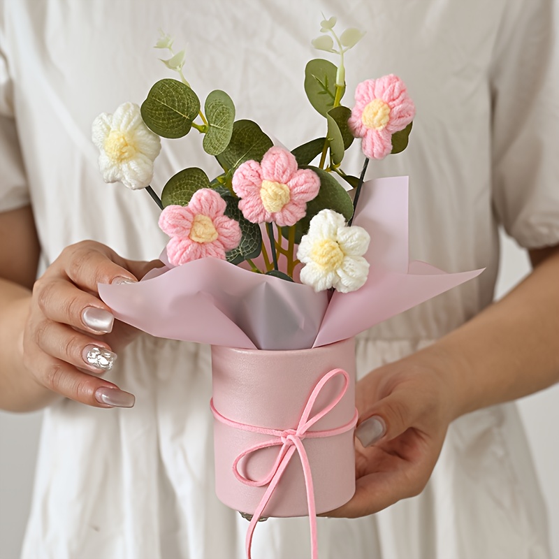 TEMU 1pc Knitted Handmade Artificial Flower, Home Decor Holiday Gift Birthday Present Seasonal Ornament Office Desktop Florist, Seasonal Decoration,