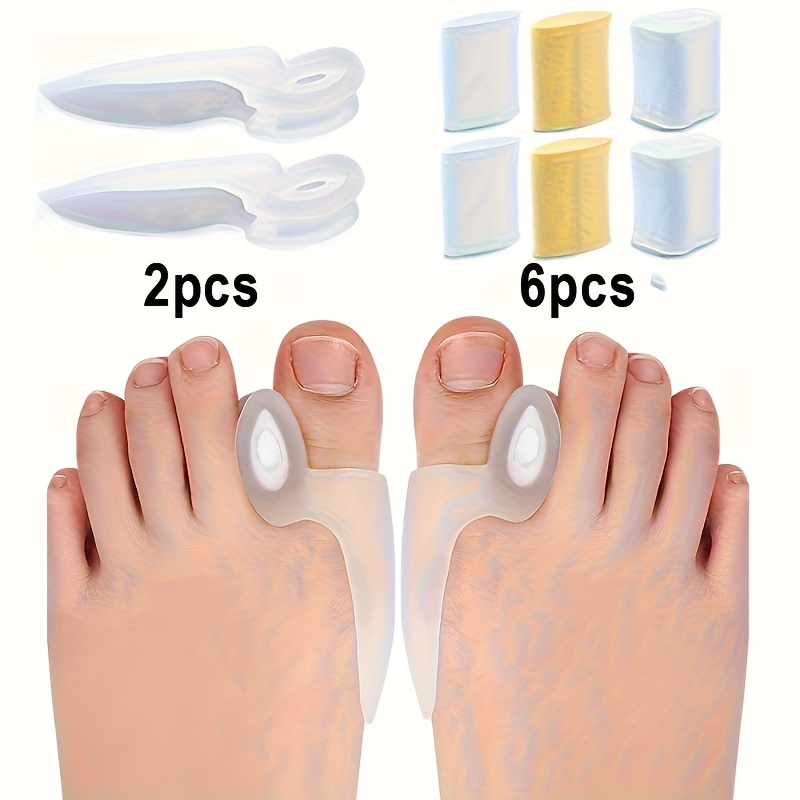 2pcs Silicone Toe Separators+6pcs Adjustable Spacers High Elastic - Comfortable Foot Toe Protector For Long- Use, Suitable For Men And Women Big Toe Pad