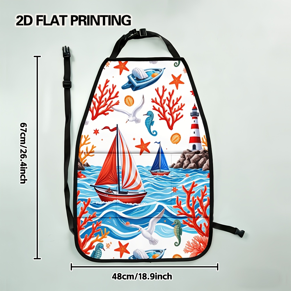 2d flat 2pcs nautical waves and   design car back seat organizer stylish vehicle accessory for men and women soft material foldable organizer for daily and weekend trips   a car seat back kick pad