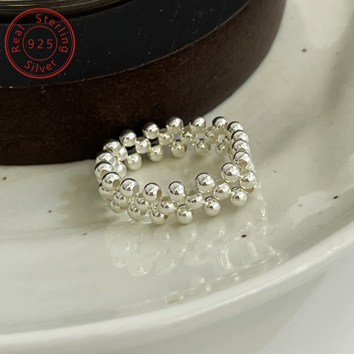 TEMU Bague ajustable à trois couches de perles en argent S925, et minimaliste, conçue pour tendance et polyvalente, parfaite à aux fêtes et