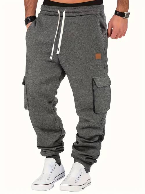item picture mens cargo pants multi pocket warm casual joggers for spring autumn and winter fitness solid color vintage soft street style athletic long pants with drawstring cuffs suitable for daily commuting outdoor sports running hiking and other