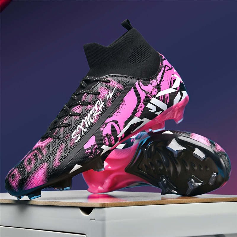 [zapatillas] Botas de Fútbol Ligeras para Hombre - Calzado de Entrenamiento y Partido para Todas las Estaciones con Parte Superior Sintética Transpirable, Diseño Vibrante Morado y Blanco, Suela de Goma Duradera para Tracción en Césped y Césped Artificial
