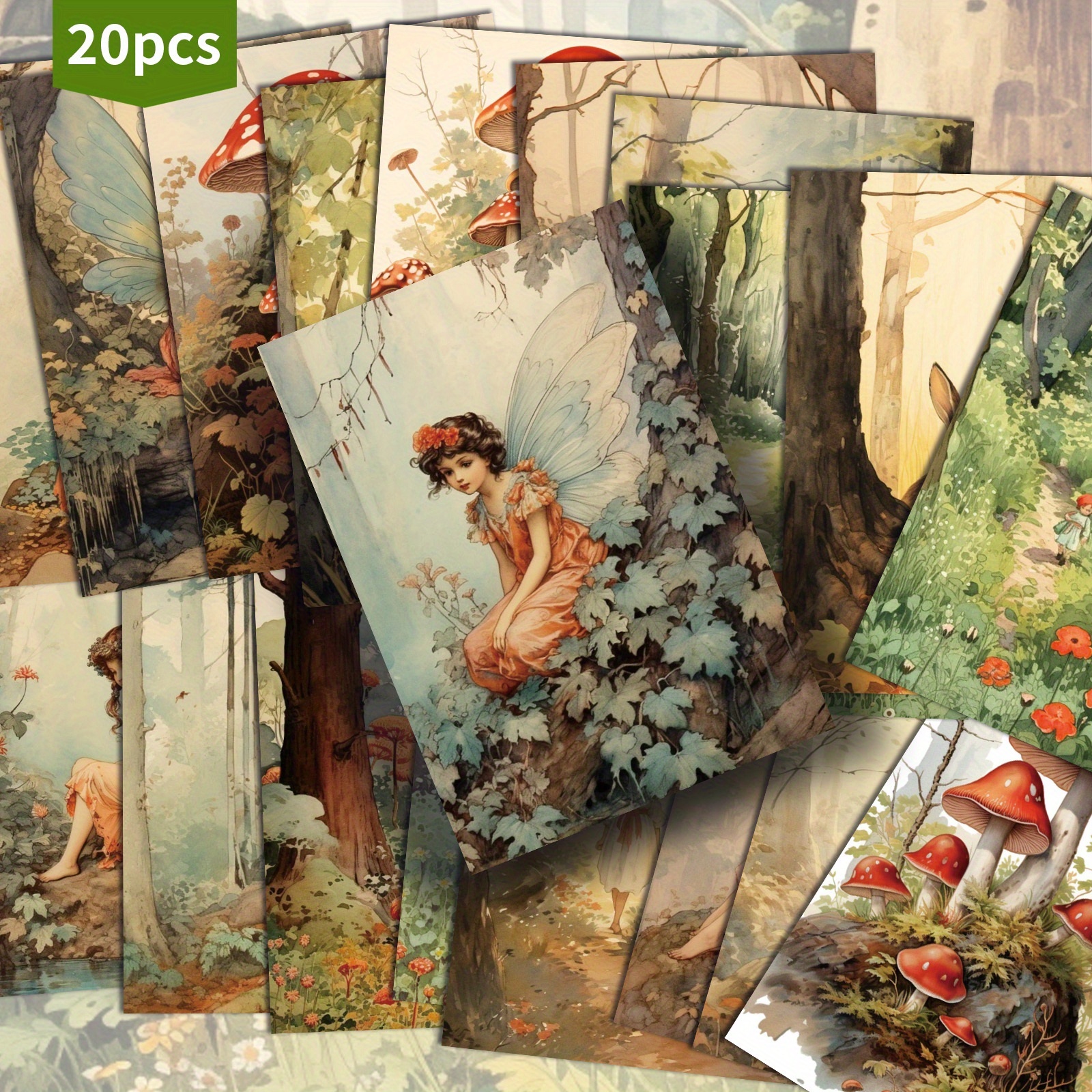 Image of 20-pack Vintage Fairy Postcards - 4x6 Inches Mermaid Junk Journal Paper, Classic Pinup Illustrations, Collectible Decorative Painting Cards For Scrapbooking & Crafting