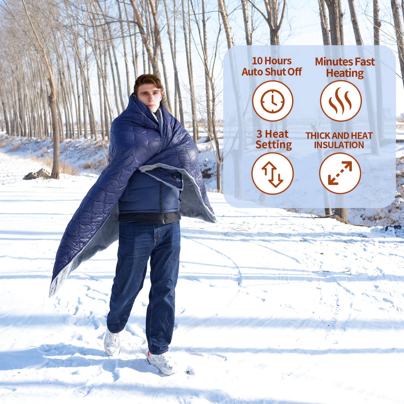 USB Camping Sleeping Bag Electric Blanket Portable Wearable Heating Whawl,  Large Size Multifunctional Heating Blanket Temperature Levels 16 Heating