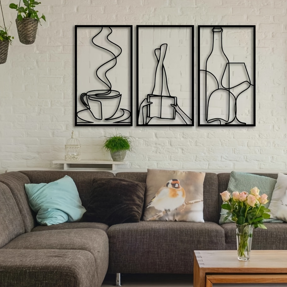 set of 3 minimalist bookish metal wall   9inch 15 7inch book lover line art metal decor coffee lover minimalist wall art modern laser cut decor for home   decor metal wall hanging decor housewarming gift 1