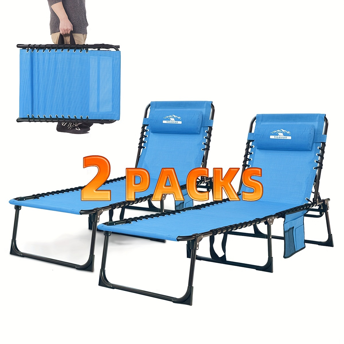 

Tisetrail Chaise Lounge Chair 5 Positions Folding Patio Chaise Bed Lay Flat Recliner With Pillow For Pool, Sunbathing, Camping, Patio, Supports 400lb