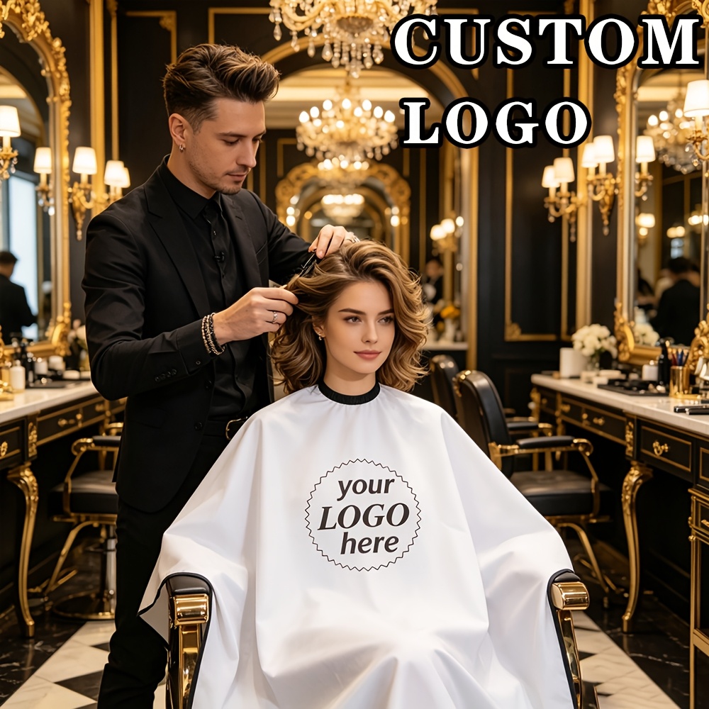custom logo barber cape   in black white gray unisex hair cutting cape with black trim professional hair cape for   coloring   sticking stylist gown dual use hairdressing protective apron for  