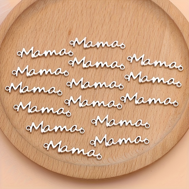 Image of 15pcs Of Silvery-colored Mama Charms And Letter Connectors For Handmade Jewelry, Perfect For Mother's Day Necklaces And Bracelets