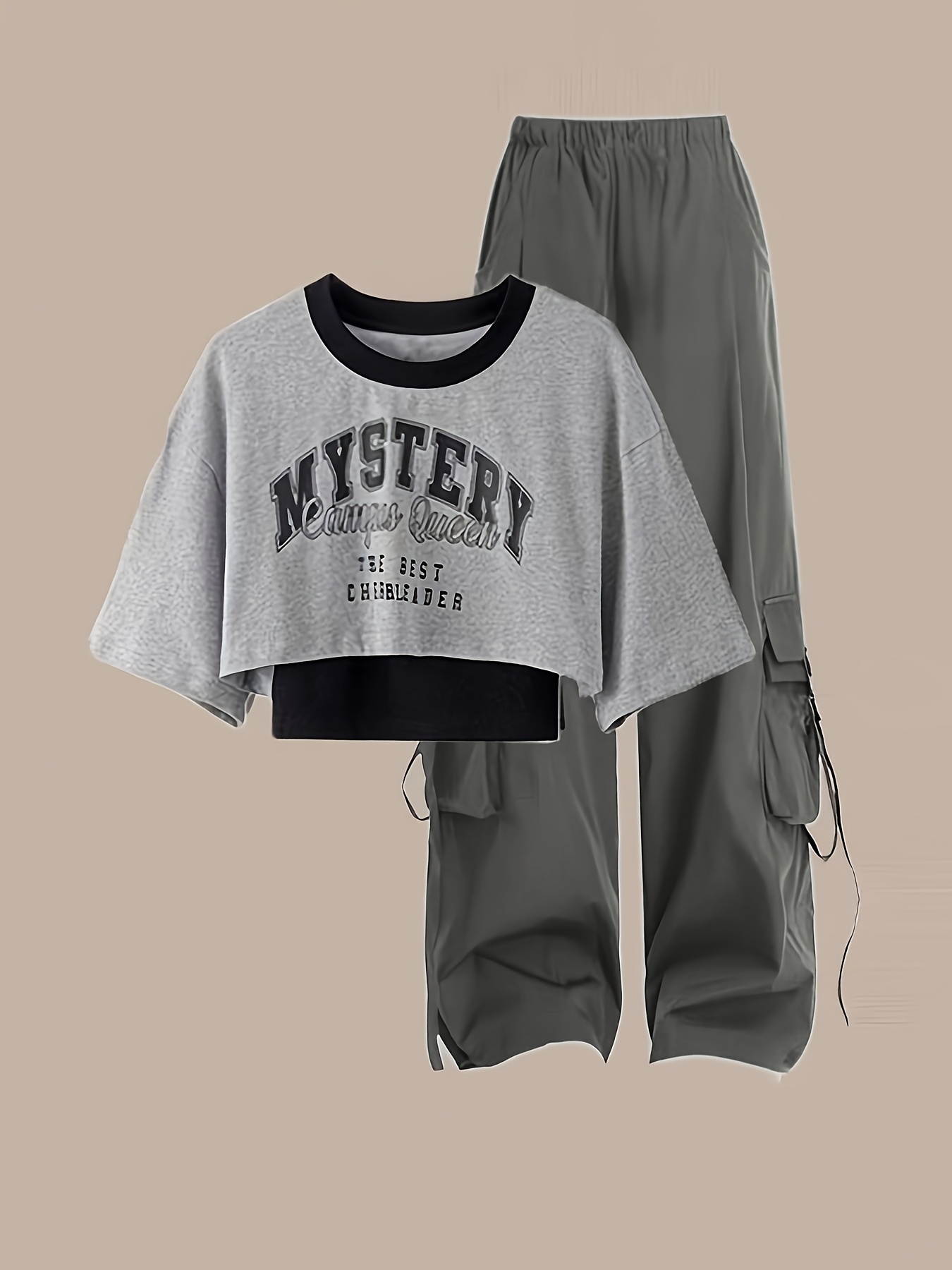 women summer 3pcs set for women streetwear outfits y2k harajuku short sleeve letter print t shirt sling basic vest high waist wide leg side pockets baggy cargo pants sets for women summer   clothes