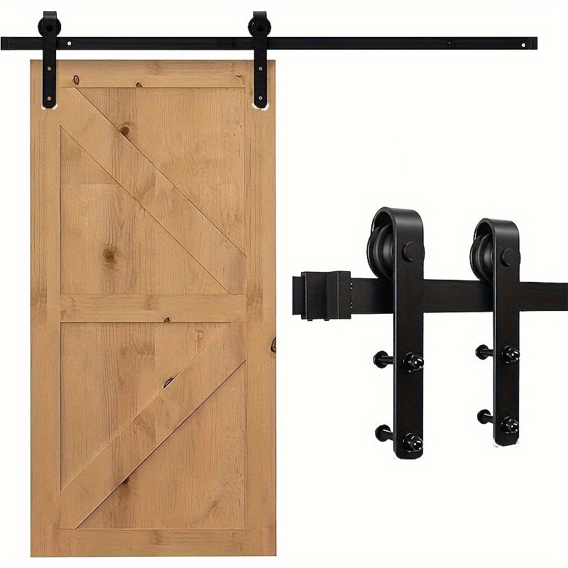 Stumdomų durų furnitūra – industrinis juodo metalo stumdomų durų furnitūros rinkinys, tinkamas medinėms durims, namų spintos bėgelių sistema, stoginės durų pakabinimo bėgelių spintelės furnitūra, juodas bėgelis, judesio bėgelis, stoginės durų slankiojimo bėgių papildymai