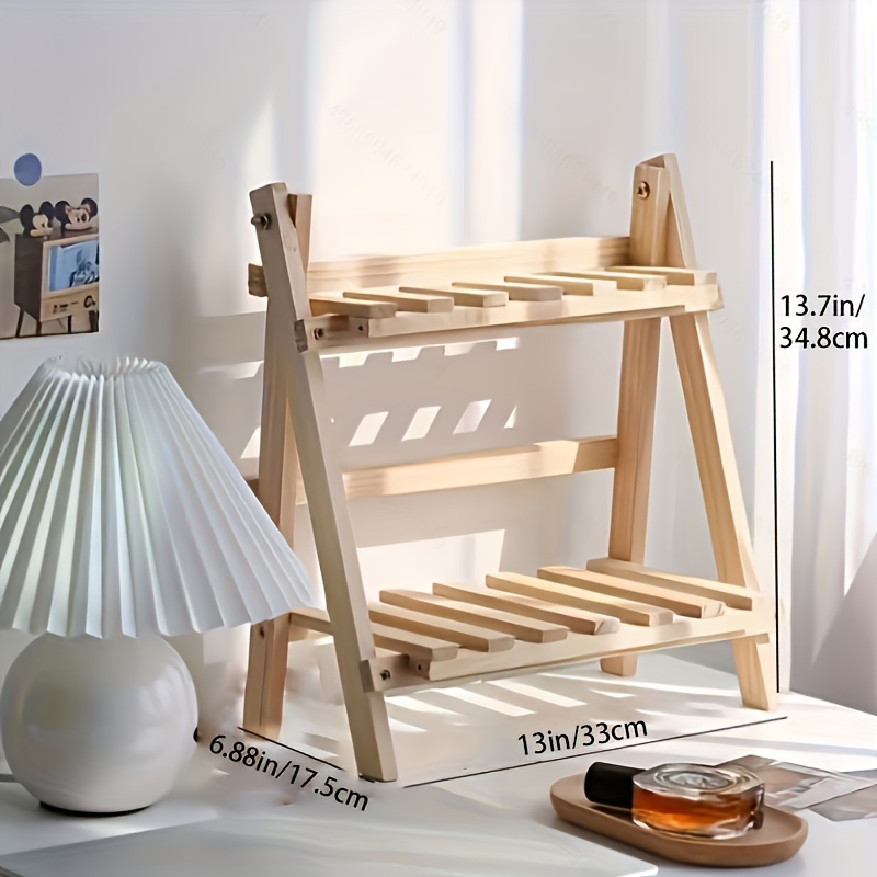 Image of Stylish 2-tier Wooden Desktop Storage Shelf - Organizer Rack For Stationery Storage - Dorm, Home, School, Office - Enhances Aesthetics