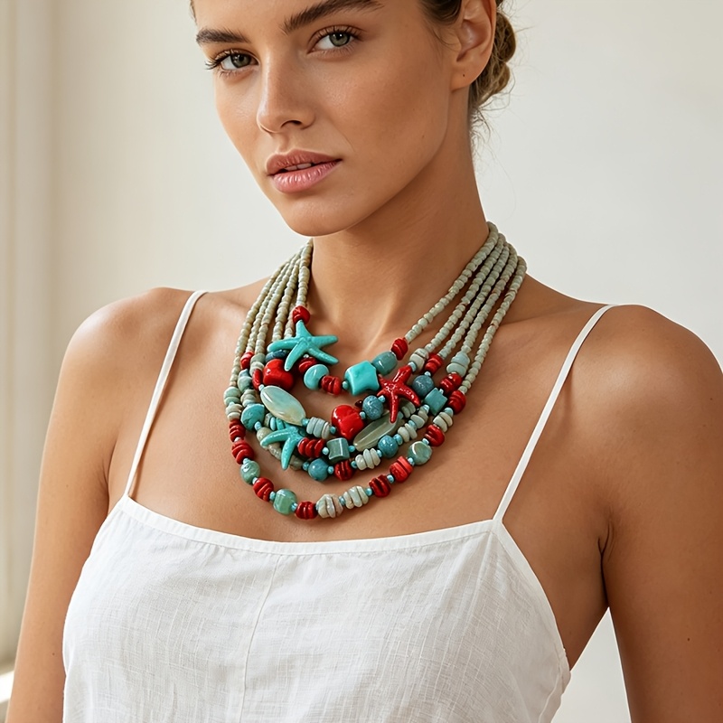 Multi-Layer Bead Sea Star Decorative Necklace for Women