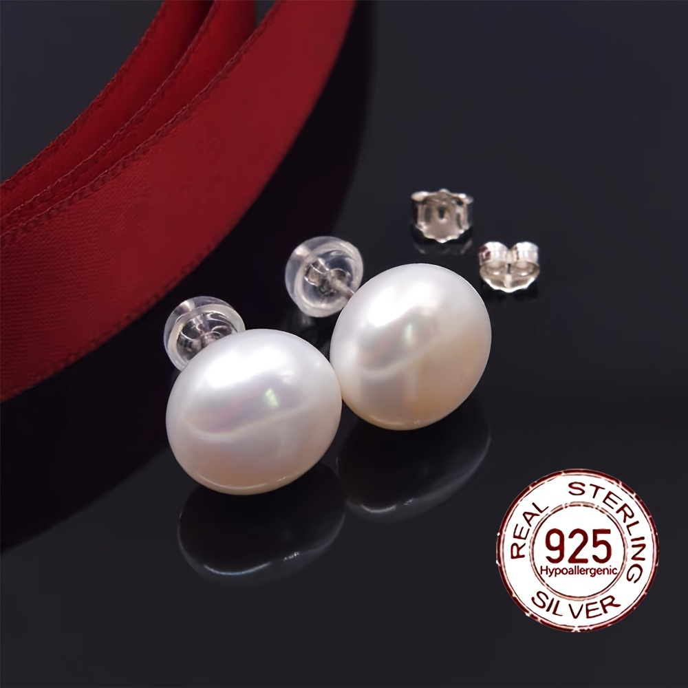 

925 Sterling Silver Natural Freshwater Pearl Stud Earrings Baroque Elegant Stud Earrings For Women With Gift Box