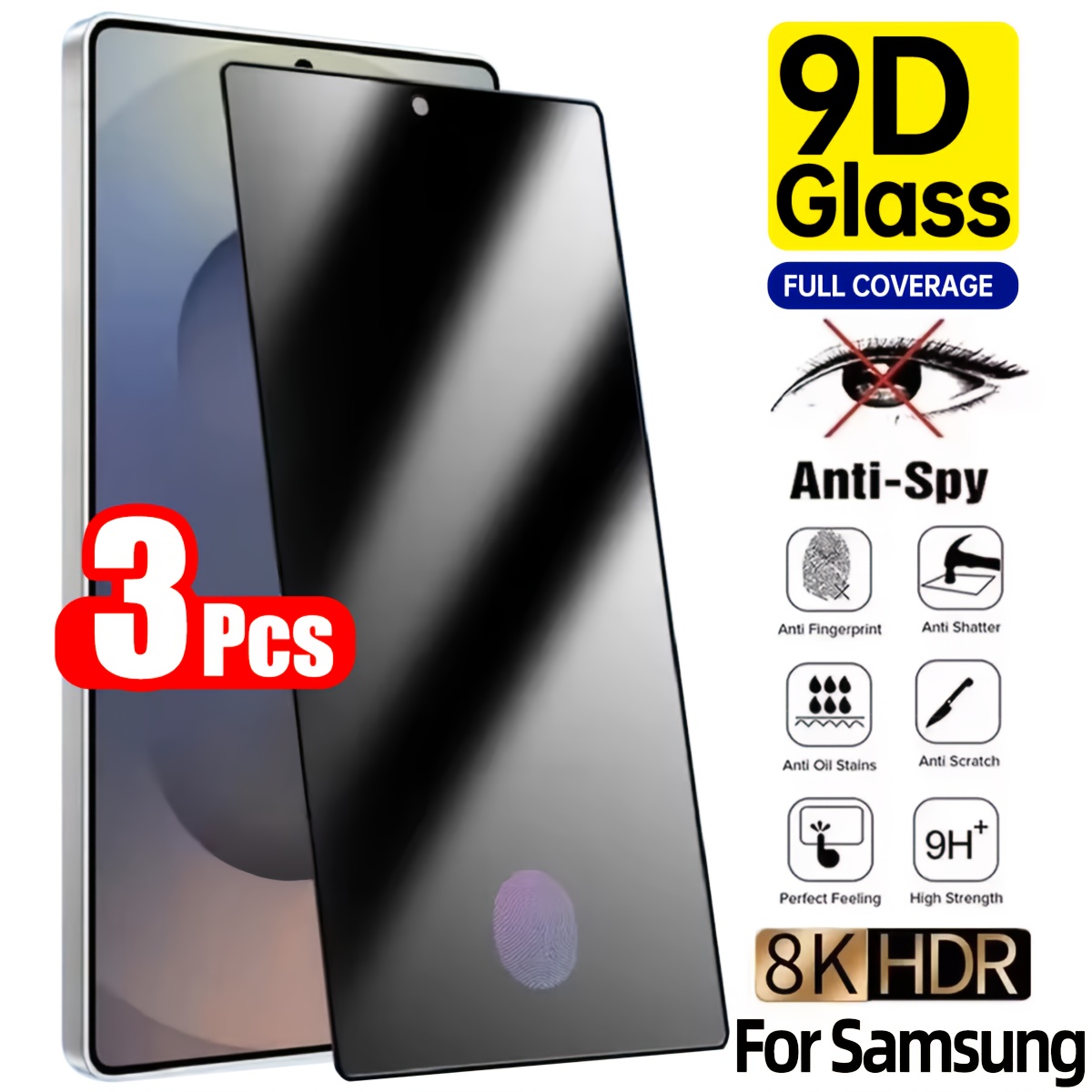 E-shop 3er-Set Vollflächige Sichtschutz-Displayschutzfolie aus gehärtetem Glas mit Fingerabdruck-Unterstützung, für for Samsung for Galaxy S26 Ultra/25
