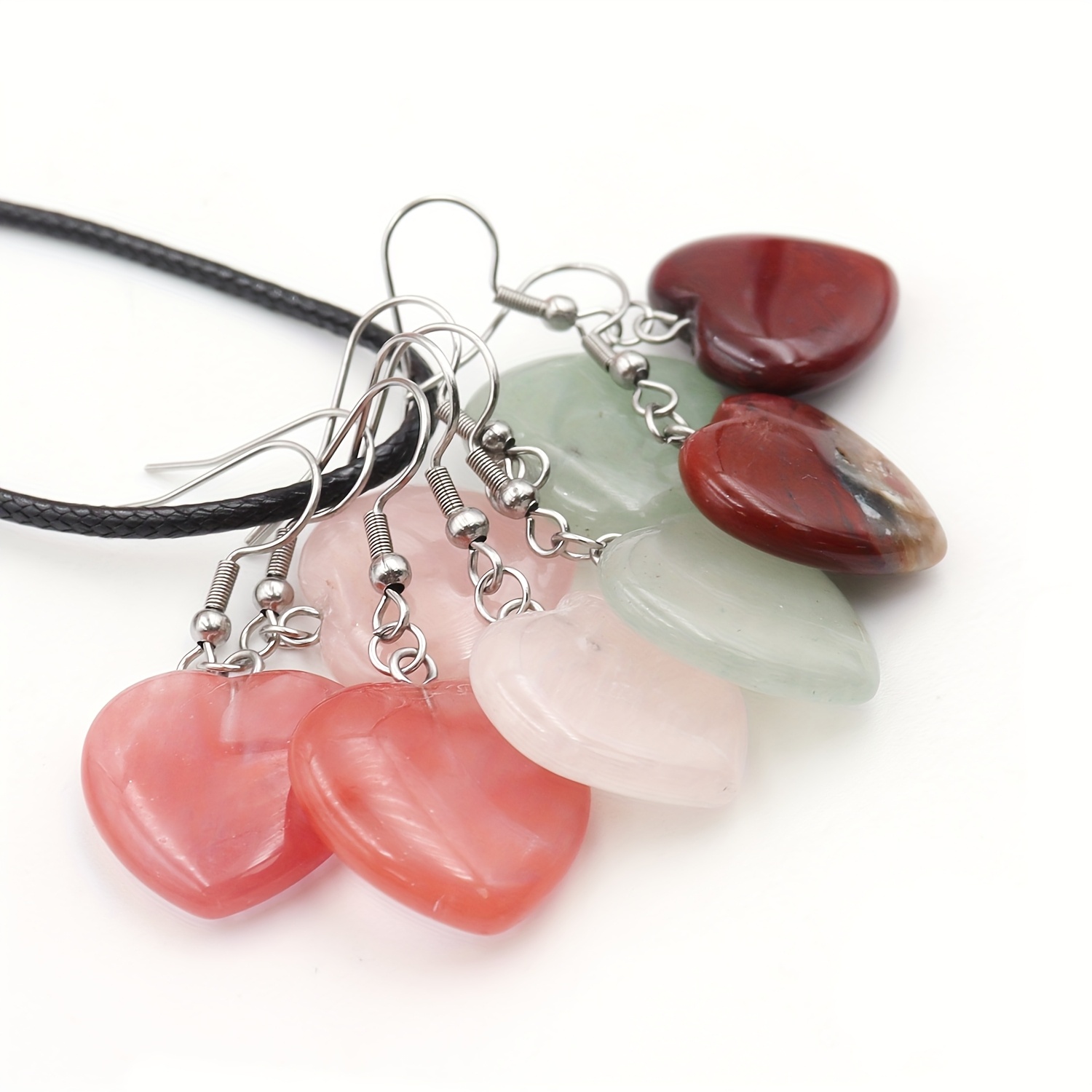 Bohemian Peach Heart Pendant Earrings, Natural Quartz Gift