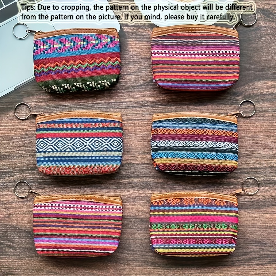 TEMU 6 piezas Multifuncional Estilo Étnico Cinta de Tela Llavero Cremallera de Mujer, Bolso de Almacenamiento de Accesorios de Moda para Mujer