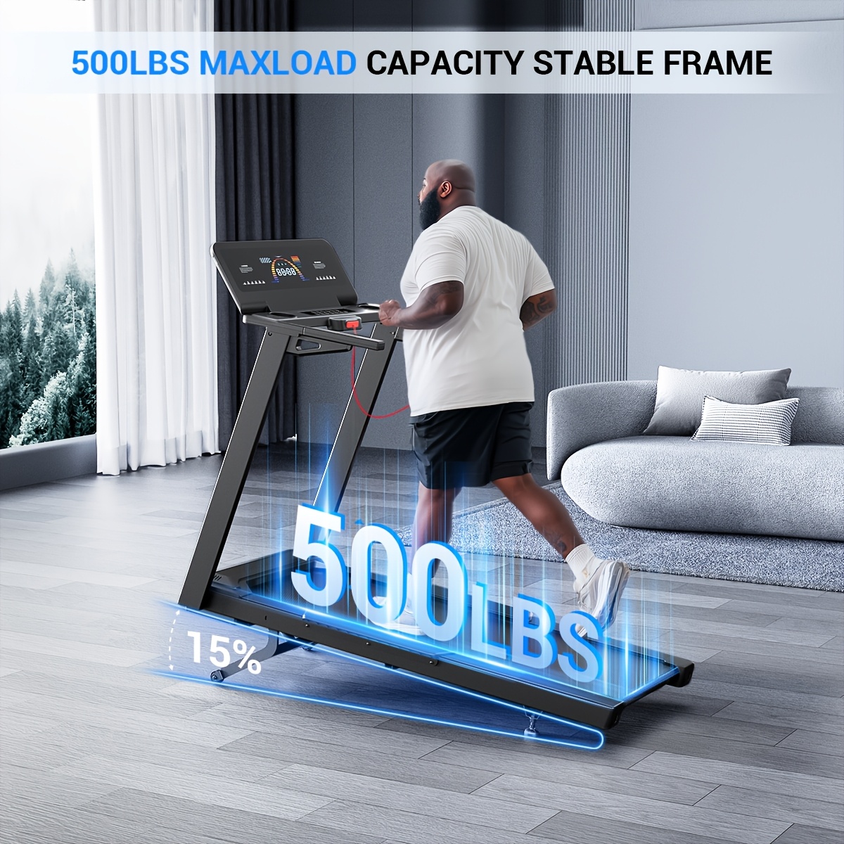 treadmill with 15 auto incline 500 lb capacity 4 5   folding electric treadmill up to   mph speed 15 level adjustable brushless motor quiet running holder for cup phone Product details 3