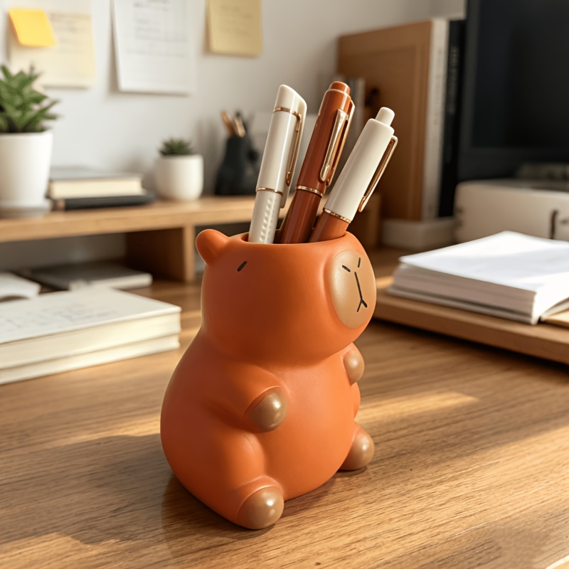 Cute Capybara Pen Holder And Makeup Brush Organizer - Desk Decor With | Multi-compartment Storage For Office Supplies, Makeup Brushes, Stationery | Durable And Whimsical Desk Additions
