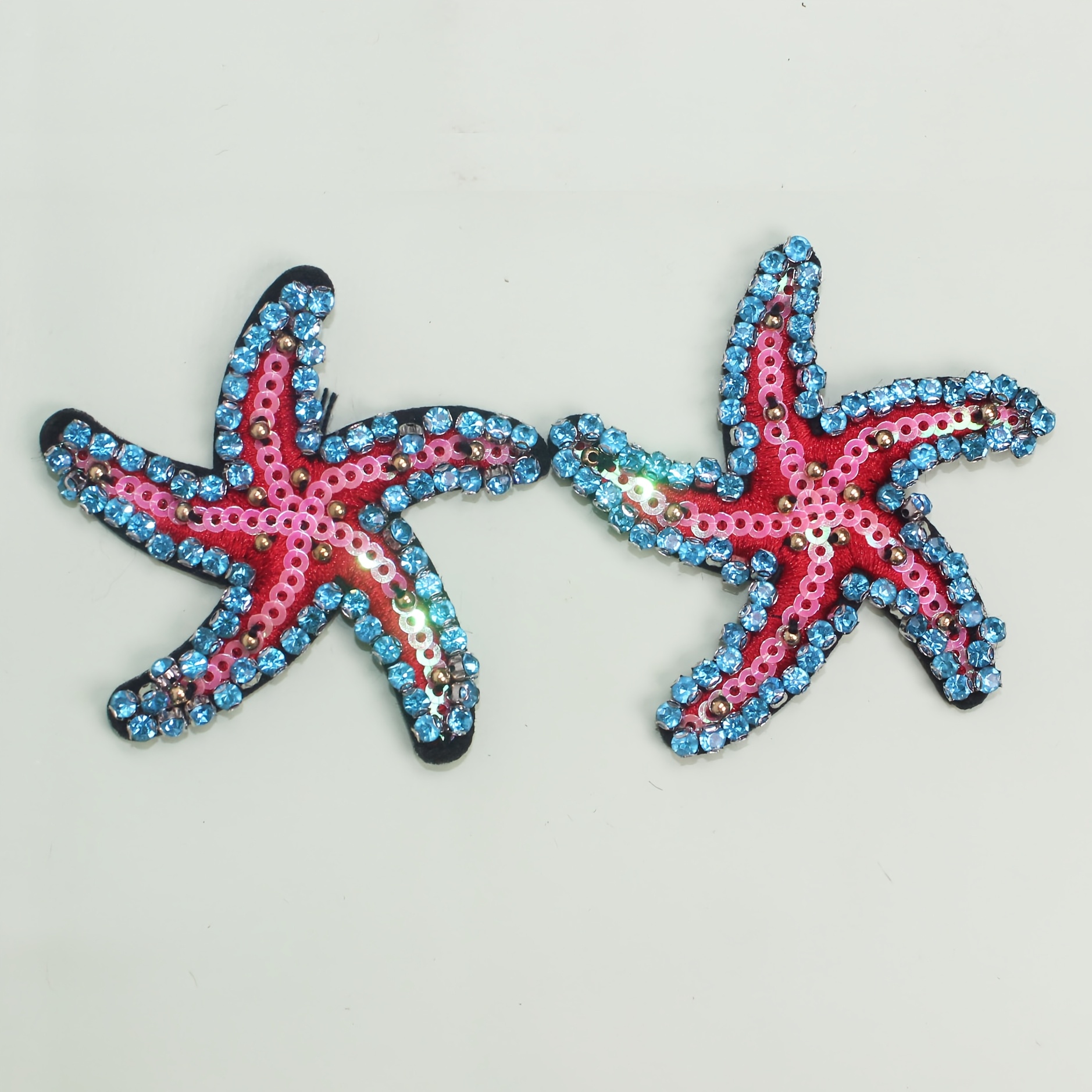 Image of 2pcs Of Starfish Handmade Beaded Patches, No-adhesive Decorative Fabric Patches For Clothing, Shoes, Hats, And Bag Accessories