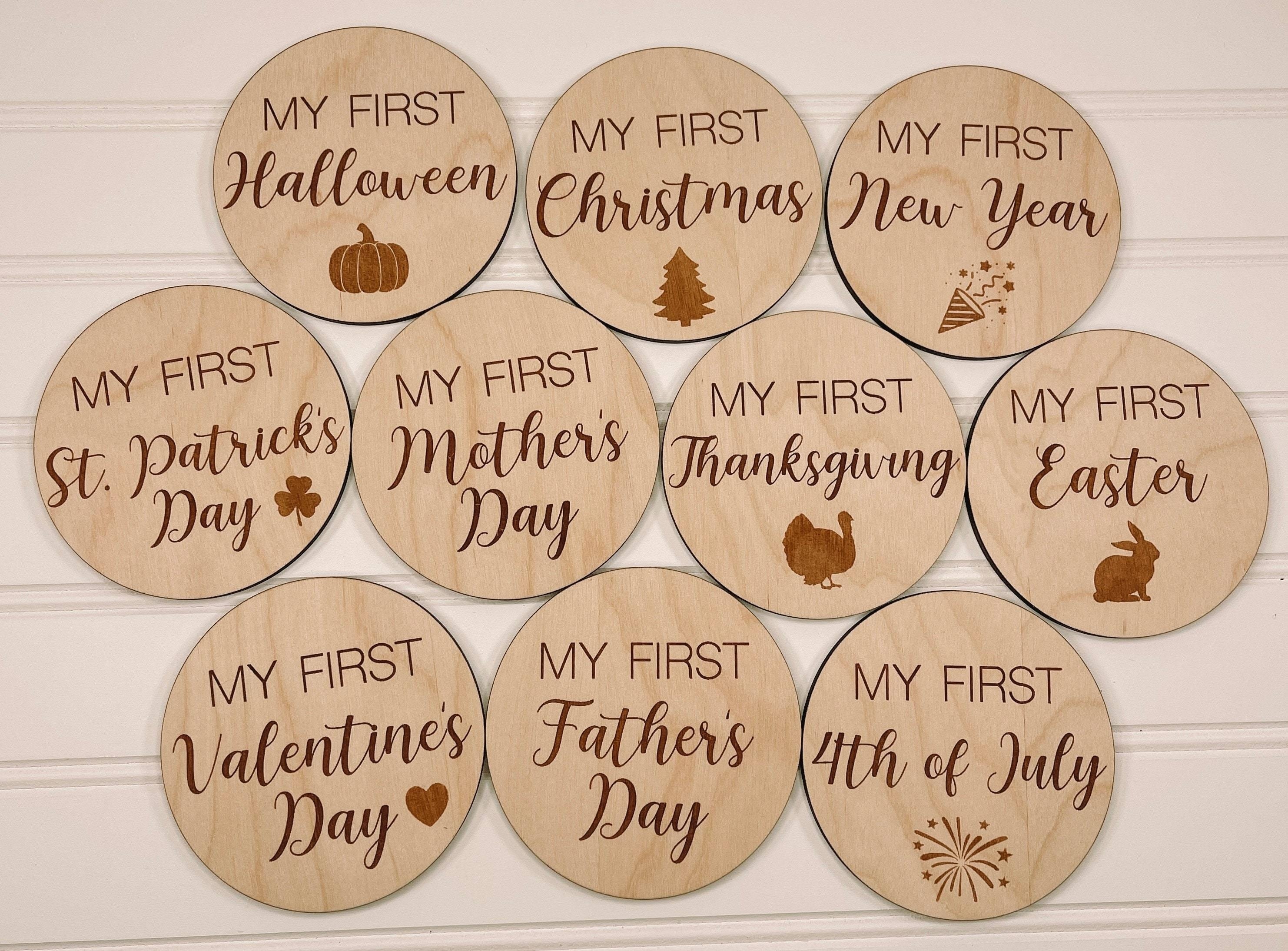 10 wooden baby monthly milestone cards record your babys growth with   wooden photo disc for halloween thanksgiving and christmas gifts details 0