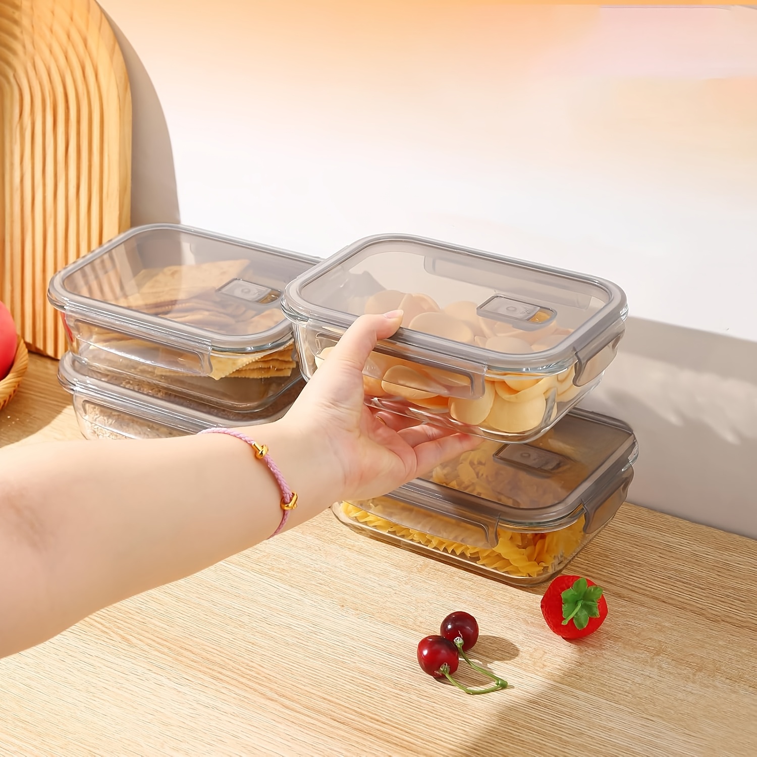 TEMU Glass Food Storage Container With Ventilation Hole (grey), Airtight Glass Food Container - Glass Meal Preparation Container Set - Food Storage