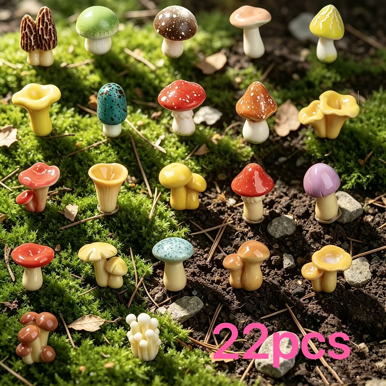 TEMU Ensemble de 22 pièces d'ornements miniatures de mousse simulée pour maquettes de paysage, accessoires décoratifs de micro-paysage de mousse,