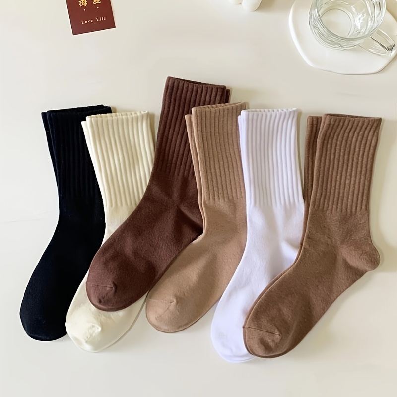 

5/6pairs Unisex Casual Plain Color Socks, Fashion Versatile Socks, Breathable Comfy Crew Socks, Casual Sports Socks For Men Women