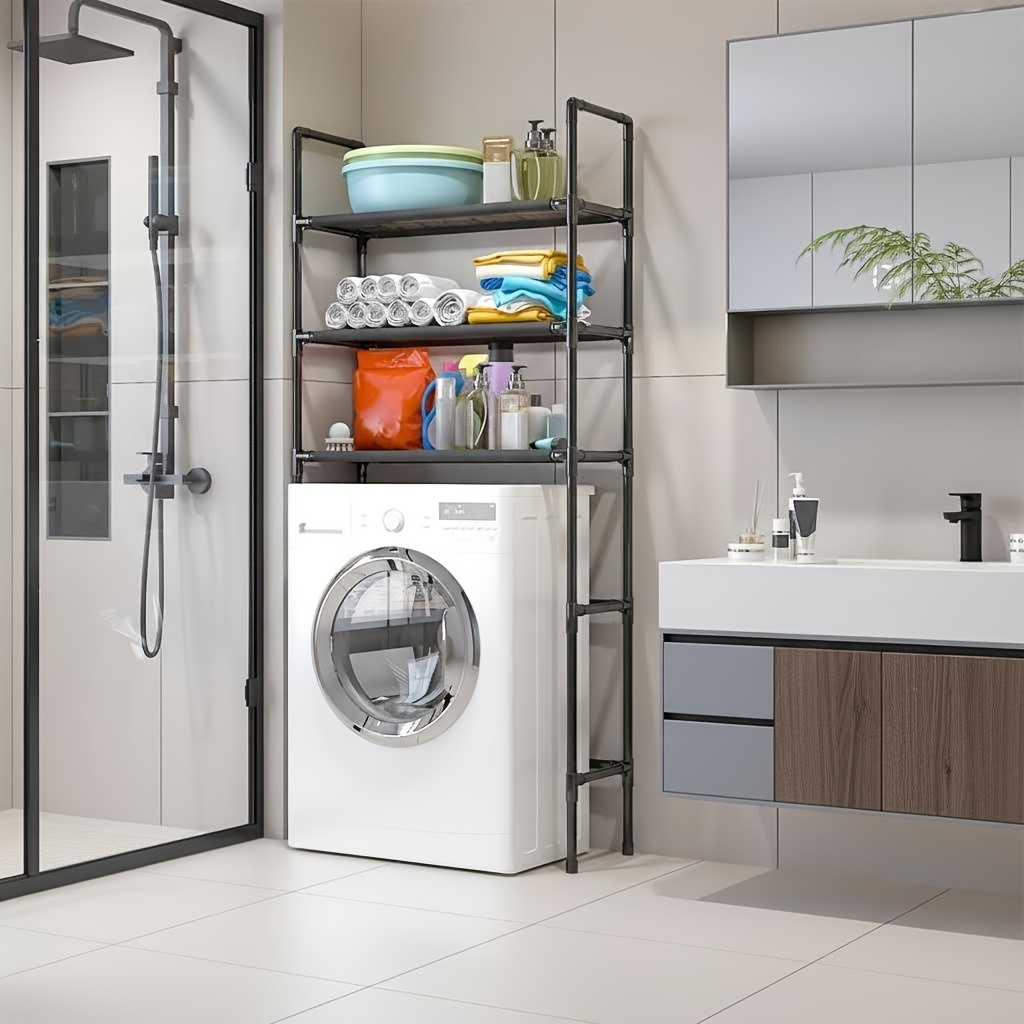 4 tier bathroom   saving storage rack for above washing machine bathroom and laundry organizer with sturdy metal frame adjustable top mounted shelf suitable for bathroom storage home organization for holding towels Product details 4