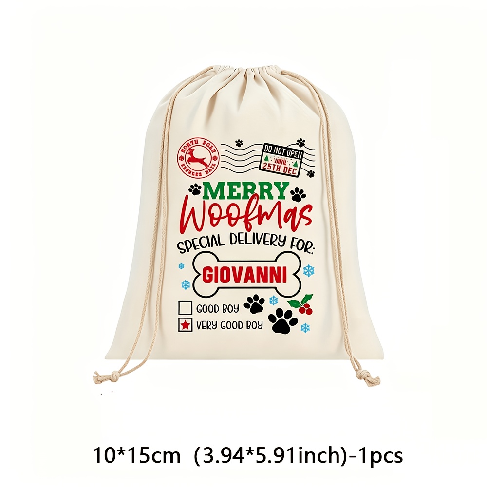 TEMU Send Her/him Personalized Custom Pet Dog Boy Girl Name, Red And Green Check Paw Print Santa Claus Bag Christmas Eve New Year Gift Bag, Is Choice