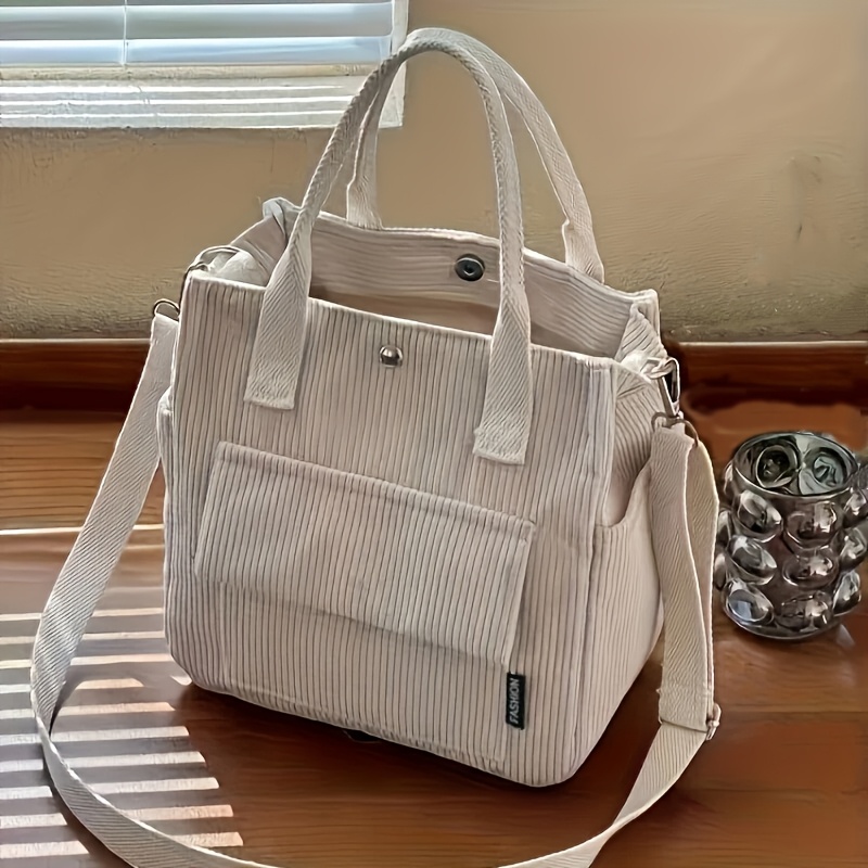 Easy Multi-pocket Women's Tote Bag, Casual Fashion Large Capacity Shoulder Bag, Large Corduroy Handbag - Fashionable , Spacious Shoulder Carry, Durable Button Closure, Suitable For Daily Use