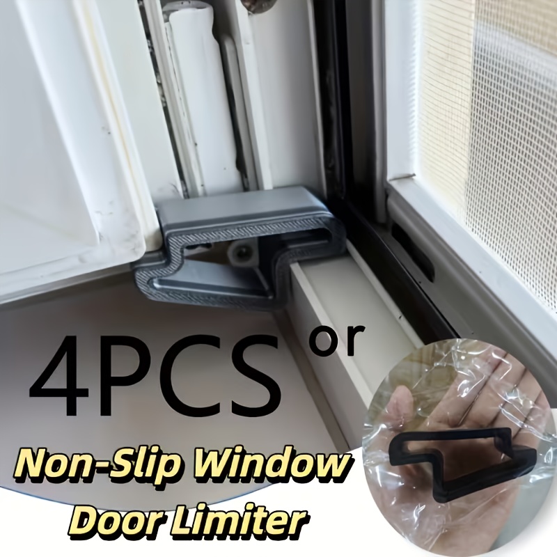 4pcs door window stopper anti collision door clip window bumper track   system window fixing kit durable plastic material window and balcony spacer indoor ventilation and privacy protection   suitable for patio doors