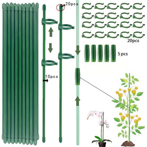 55-teiliges set/pflanzenstütze, kletterhilfe, 10 pflanzenstützen + 20 der stange, mit 20 rundschlössern und 5 verlängerungsrohren, tomaten-kletterhilfe, kletterhilfe für zimmerpflanzen, dauerstütze, pflanzenstütze