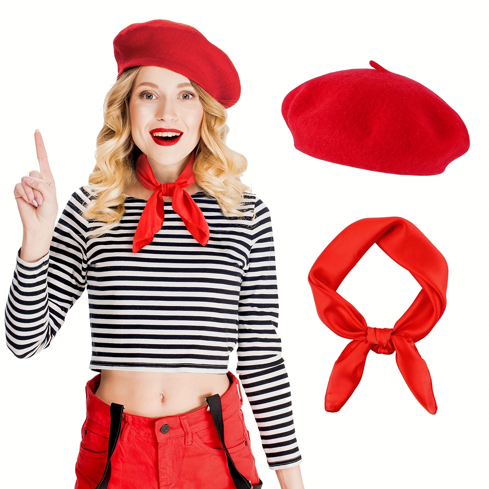 TEMU 2pcs Set Of Women's Fashion Berets And Scarves, French Berets, Fashionable Parisian Artist/painter Hats, Suitable For Role-playing Suits,