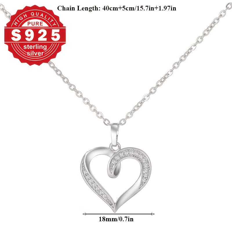 Women's S925 Silver Heart Necklace with Synthetic Zirconia