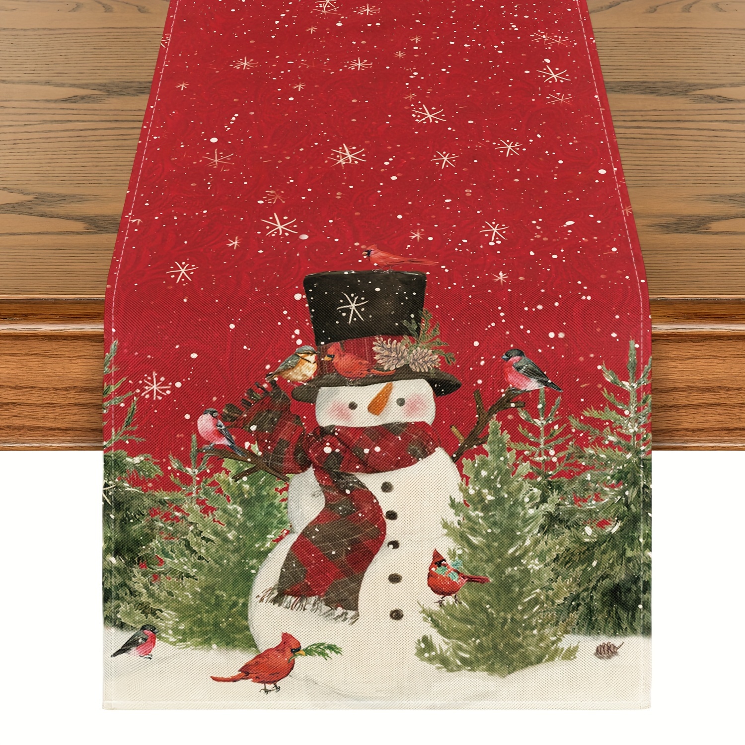 

Artoid Mode Snowman Birds Christmas Table Runner, Seasonal Winter Kitchen Table Decoration Indoor Holiday Party Decor 40 X140 Cm