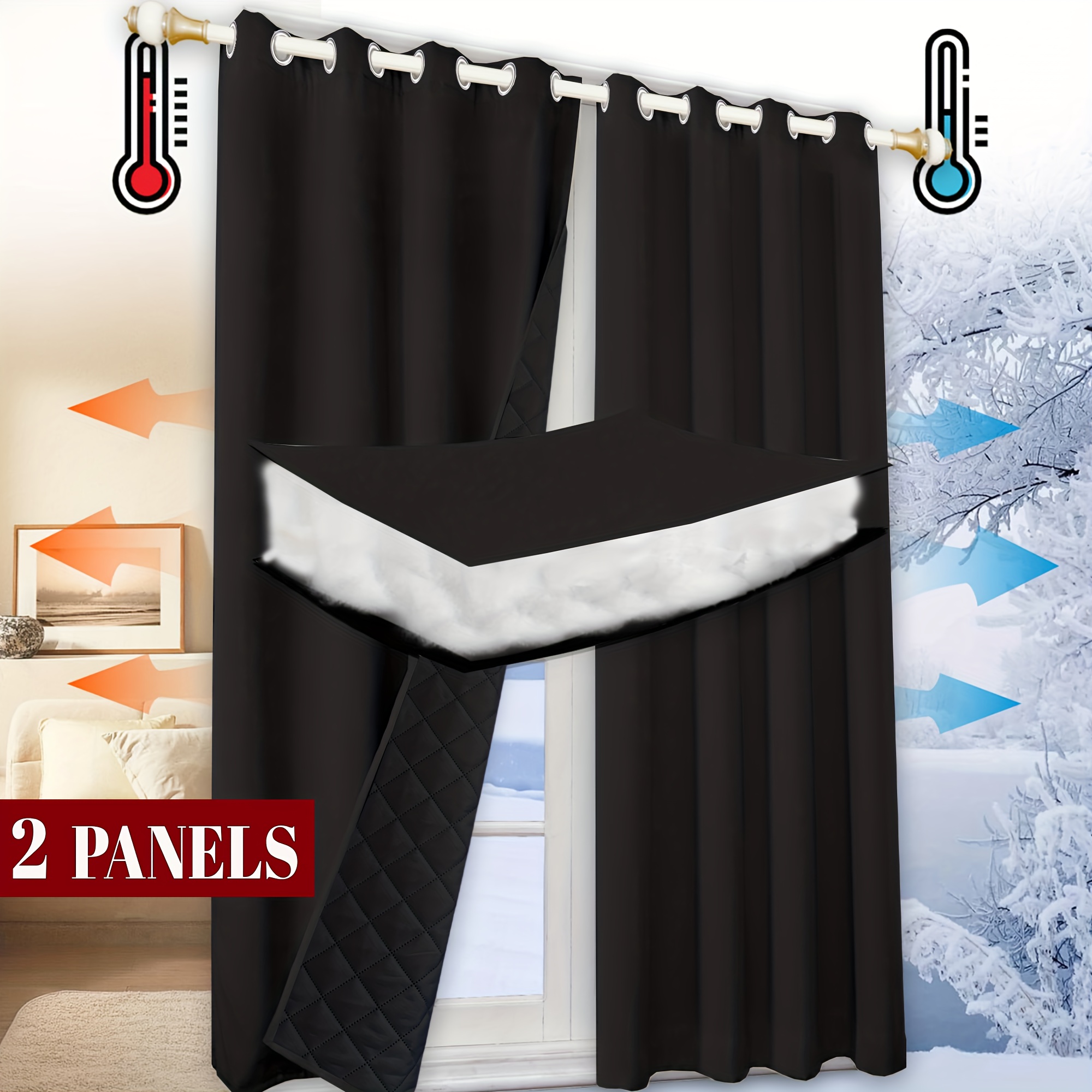 TEMU 2 Panels Winter Quilted Thermal Insulation Curtains, Warm Soundproof Windproof Coldproof Curtains, Modern Home Decoration Door Curtains, Window