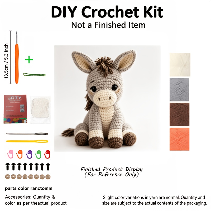 TEMU Donkey Crochet Kit, Creative Diy Crochet | Includes Hd Tutorial, Beginner-friendly | Contains Crochet Hook + Knitted Yarn + Accessories |
