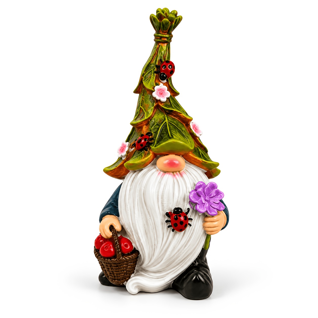 TEMU 1pc Chapeau de Feuille Style Champêtre Gnome Ornement, 1pc Pelle Rouge Portable, 1pc Panier de avec Fleurs , Décoration de Bureau, Convient pour