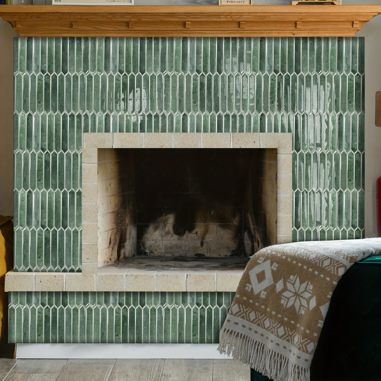 24 Autocollants Carrelage Vert Sauge - Motif Demi-cercle, Résistants à L'eau, Pour Cuisine, Salle De Bain, Dosseret - 4
