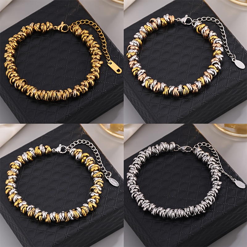 

Stainless Steel Bracelet, Vintage & Hip Hop Style, Beaded Circle Chain, Versatile Fashion Jewelry, Ideal For Birthday Gifts, Valentine's Day, And Corporate Giveaways, With Extension Chain