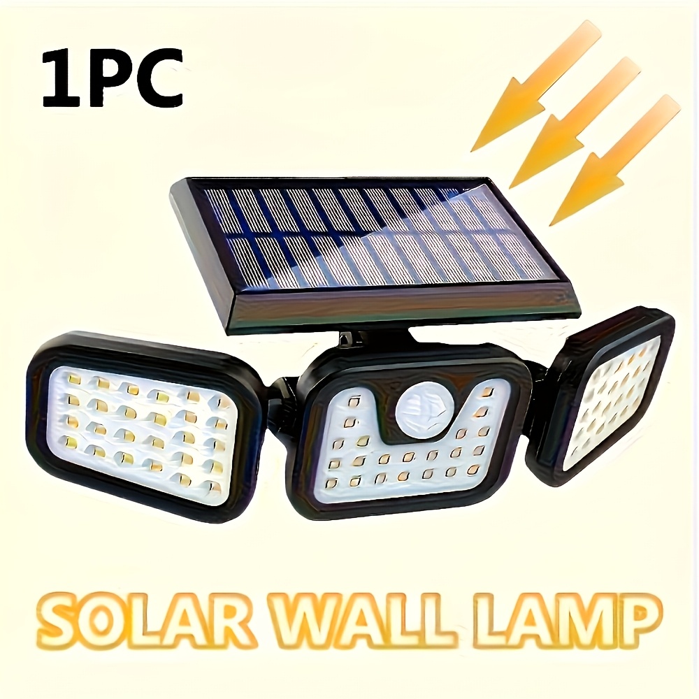 TEMU Projecteur extérieur solaire 1 pièce, éclairage commercial pour rues et zones, applique murale de sécurité à détecteur de mouvement LED à avec 3