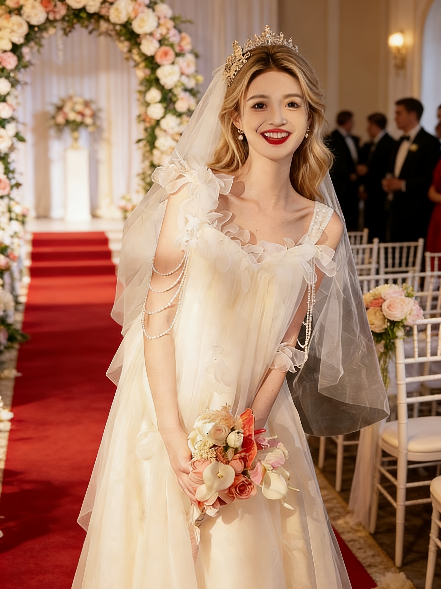 korean engagement dress light wedding gown morning robe brides high end elegant korean wedding dress Long Sleeves Blue Ombre mkt_collection_denim Pattern:Sunflower