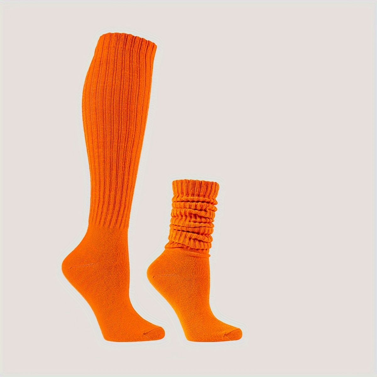 

Plush , Cozy Women's Orange Knit Ribbed Knee-high Socks - Soft, Stylish, And Casual Attire