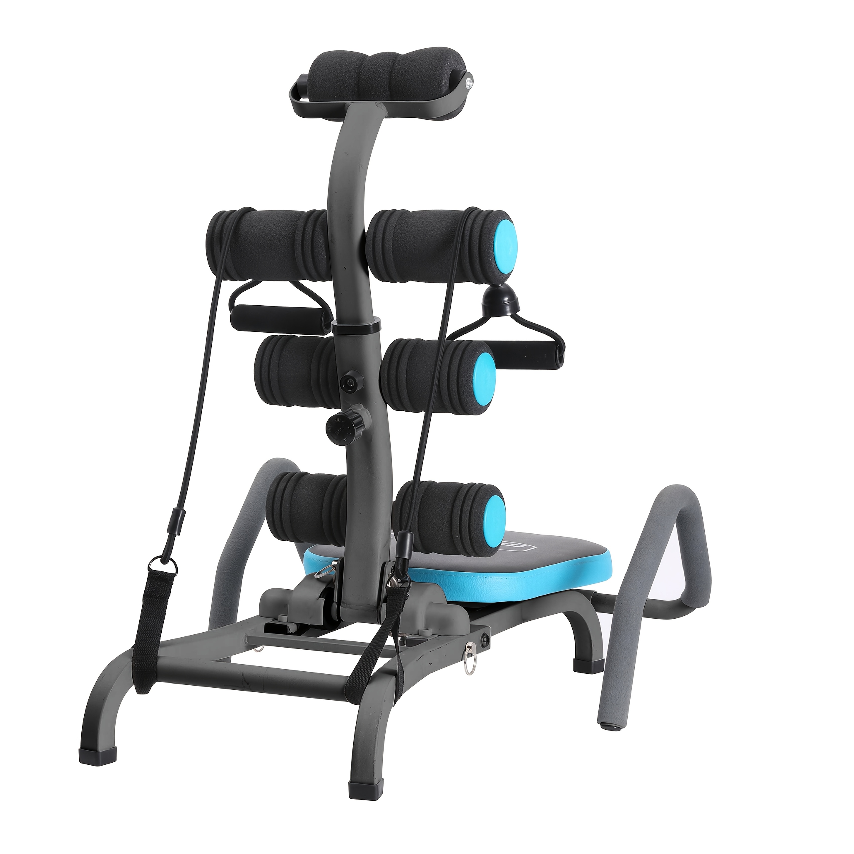 [Adjustable Ab Trainer] Sturdy Iron Adjustable Foldable Ab Workout Equipment - Sit-Up Trainer for Home Gym, Black & Light Blue Design, Perfect Christmas Gift for Core Strength Training