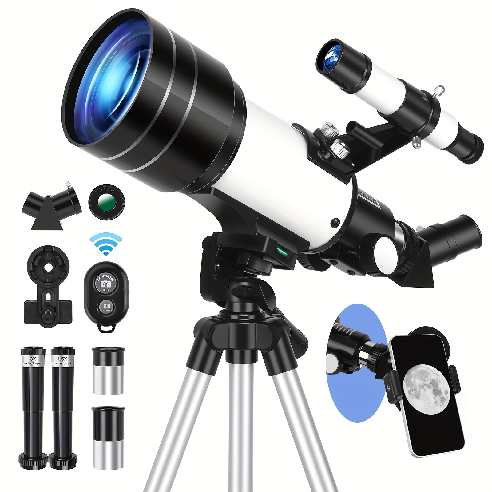 TEMU 150x Telescope, 70mm Aperture Telescope For Adults High Powered, Portable Astronomical Telescope With Tripod Phone Adaptere, Monocular Telescope