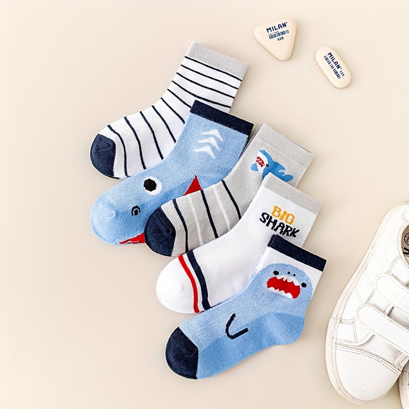 10 Pairs Mid-Calf Socks with Shark & Planet Patterns
