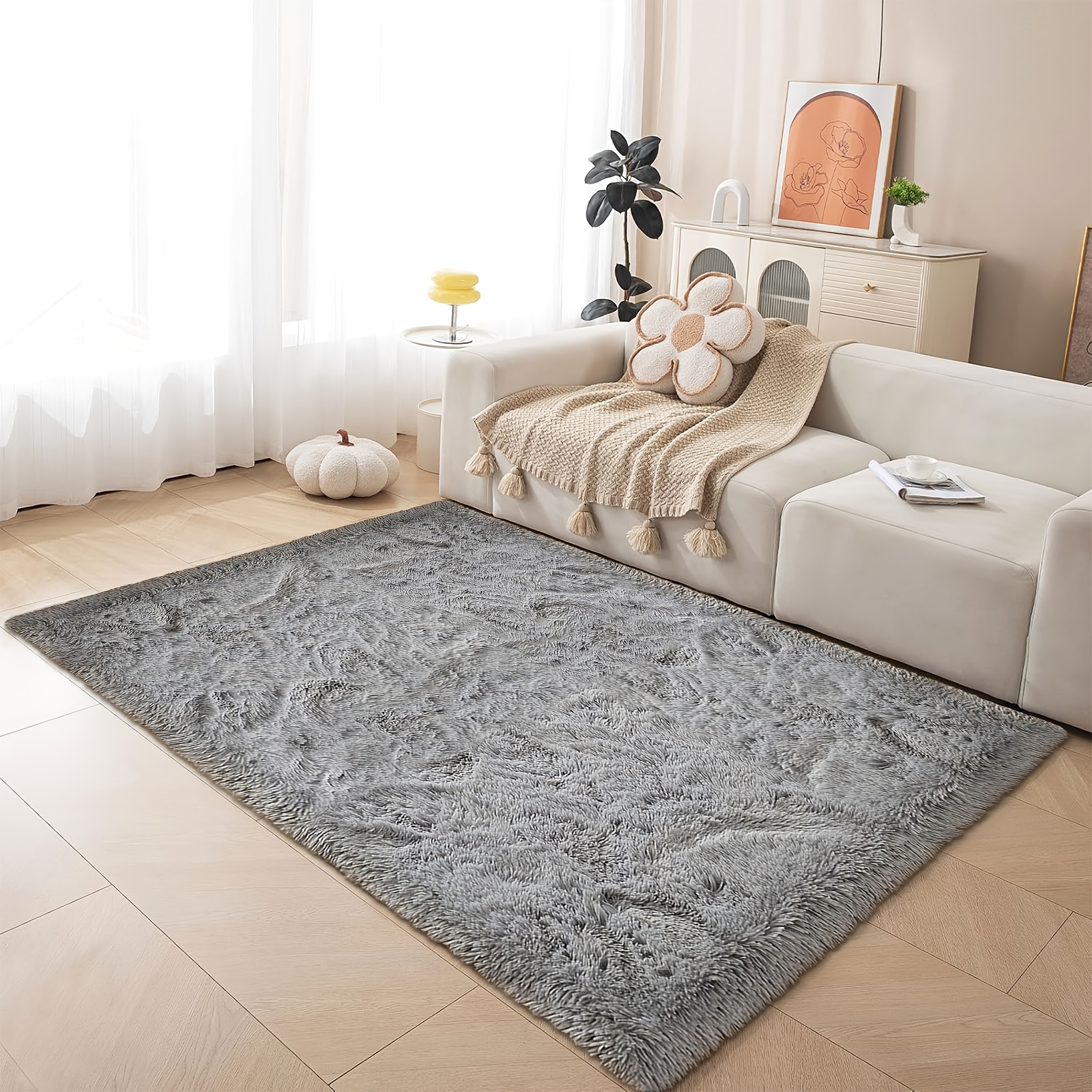 TEMU 1 tapis de sol luxueux et , tapis en polyester et pelucheux pour salon, chambre à coucher, bureau, salle de Cosmétique, décoration intérieure
