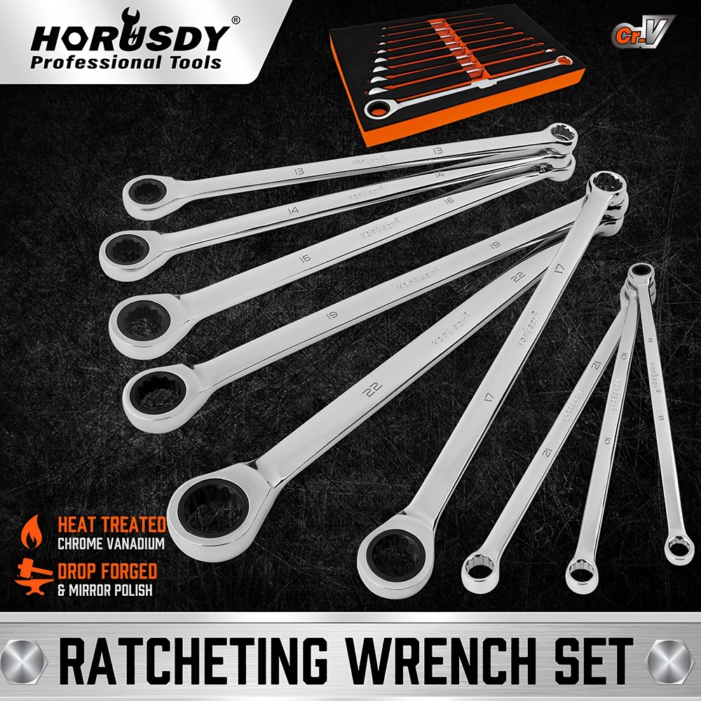 TEMU 9pcs Ratcheting End Spanner Wrench Set Extra Long Metric 8-22mm