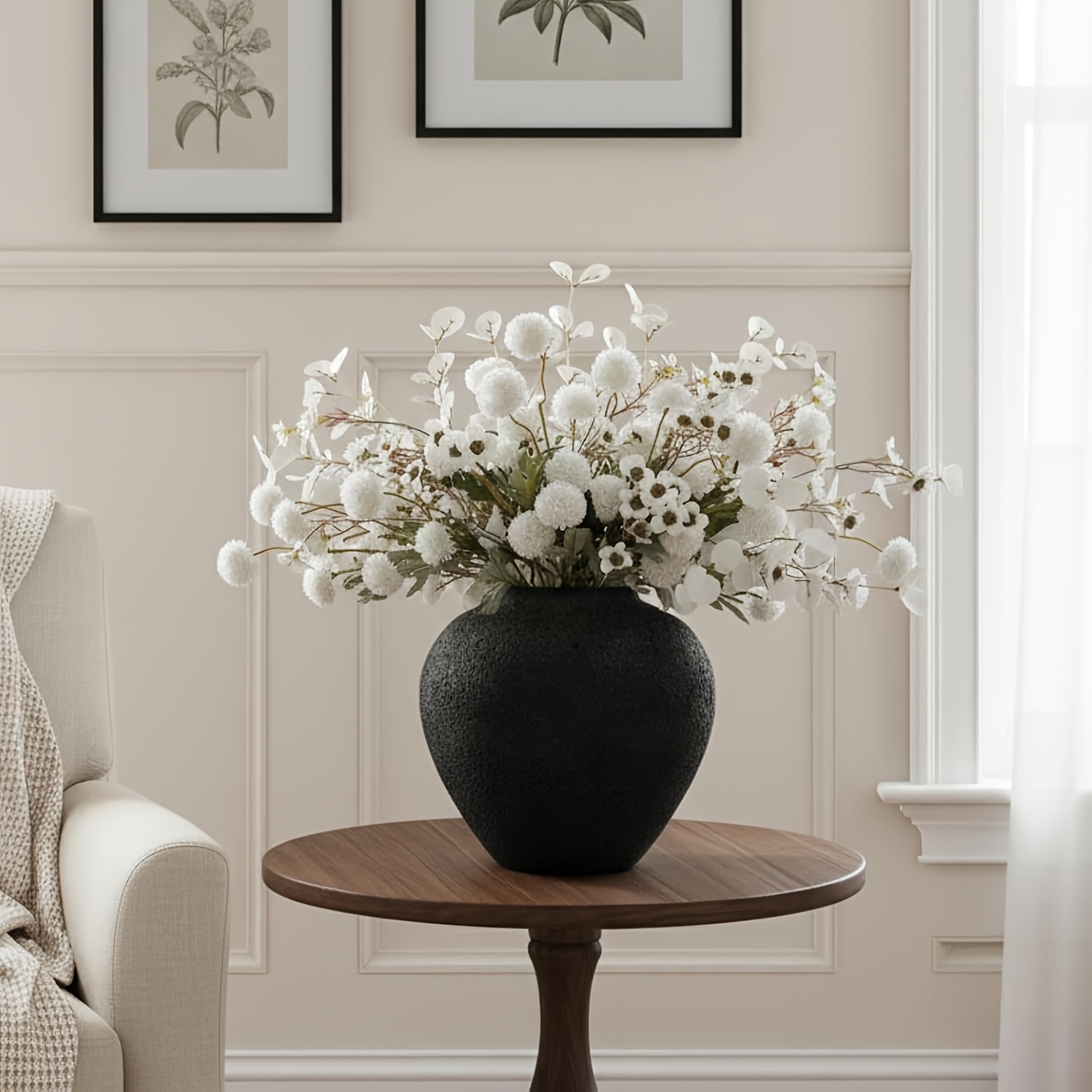 TEMU Black Large Round Vase Pottery Look For Home Decor, Arina Iron Vase , Console Table Decor, Earthy Textured Metal Round Vases For Centerpieces,