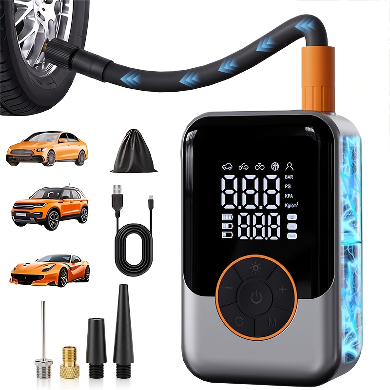 Portable Mini Wireless Tire Inflator With Display Pressure Gauge. Compact And Around Easily. It Supports Usb Charging And Serves As An Air Compressor Pump For Inflating Tires Of Cars, Motorcycles